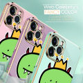 Hontinga for OPPO A54/A54 2021 Back Cover（Free Lanyard）Luxury 6D Plating Cute Crown Dinosaur Side Pattern Case Soft Silicone Square Mobile Cover. 