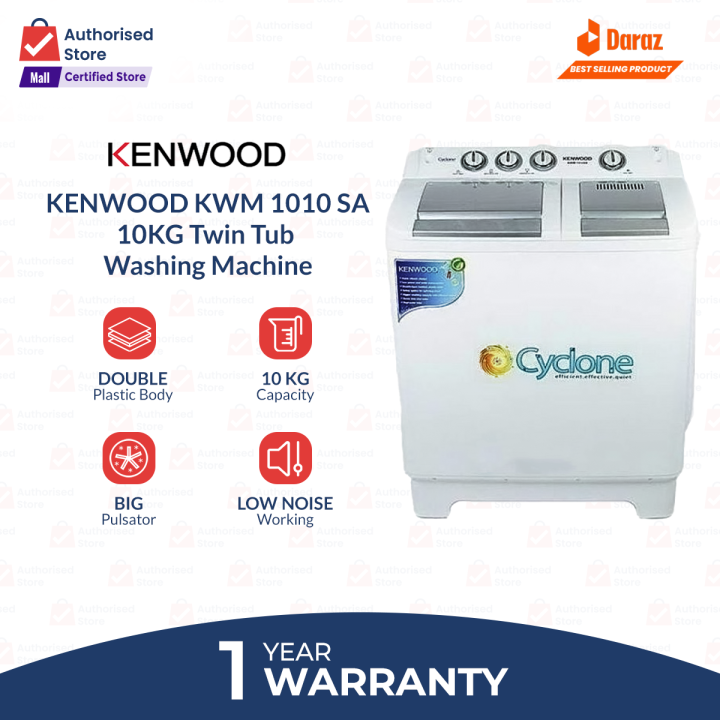 Kenwood Washing Machine - Model KWM 1010 SA -10 KG Cyclone Series |Twin Tub-Top Load| Wash/Dryer - 1 Year Warranty