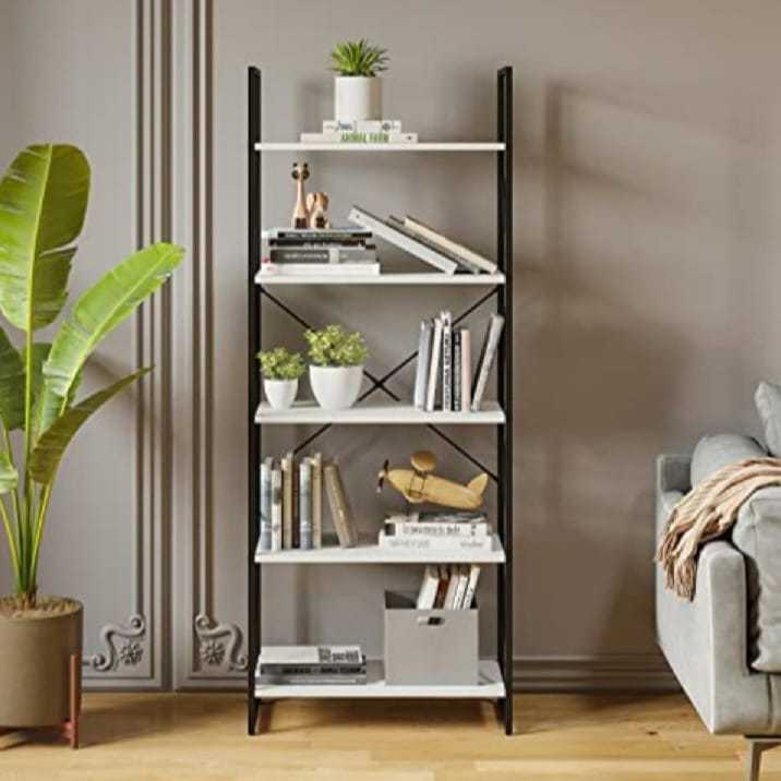 5 Tiers Bookshelf, Classically Modern White Bookshelf, Book Rack, Storage Rack Shelves in Living Room/Home/Office, Books Holder Organizer for Books/Movies, White