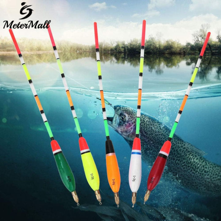 MeterMall 5PCS Fishing Floats Balsa Wood Fishing Float Bobber Bite Indicator Angling Equipment With strong Float Tail Multiple Color