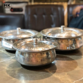 Serving Handi | Premium Stainless Steel Serving Handi | Available in All Sizes | Food-Grade Mathar Designed Handi with Steel Lid | Hammered/Naqshi/Modern Design. 