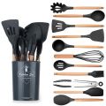 12 Pcs Silicone Cooking Utensils Kitchen Utensil Set Random Colors - Heat Resistant Non-Toxic BPA Wooden Handles Kitchen Gadgets Tools Set for Nonstick Cookware Best Quality. 