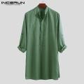 INCERUN Muslim Men's Clothing Saudi Arab Long Sleeve Thobe Islamic Thobe Kaftan T Shirt. 