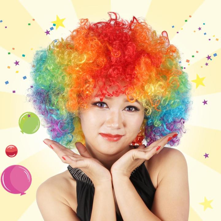Joker Hair Wig Multi Colour Afro Wig Premium Curly Clown Joker Malinga Unisex Funky Hair Wig(rainbow)