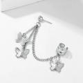 Pair Of Ear Cuff Butterfly Long 8 cm Chain Pin Tassel Silver Color Earrings For Girls & Women. 
