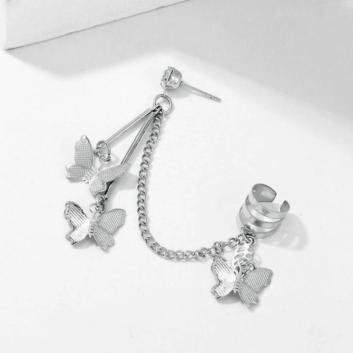 Pair%20Of%20Ear%20Cuff%20Butterfly%20Long%208%20cm%20Chain%20Pin%20Tassel%20Silver%20Color%20Earrings%20For%20Girls%20&%20Women%20-%20Image%205