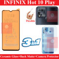 Infinix Hot 10 Play Matte Glass Protector Ceramic Glass + Back Protector Carbon Fiber Matte Soft Skin Sheet + Camera Glass Flexible Gorilla Glass Lens Protector For Infinix Hot 10 Play - MobileCare. 