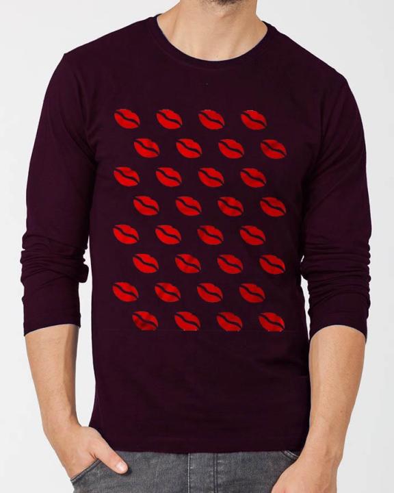 Red Lips casual New Fashion Maroon Round Neck Best Graphic Full Sleeve T-shirt for Men