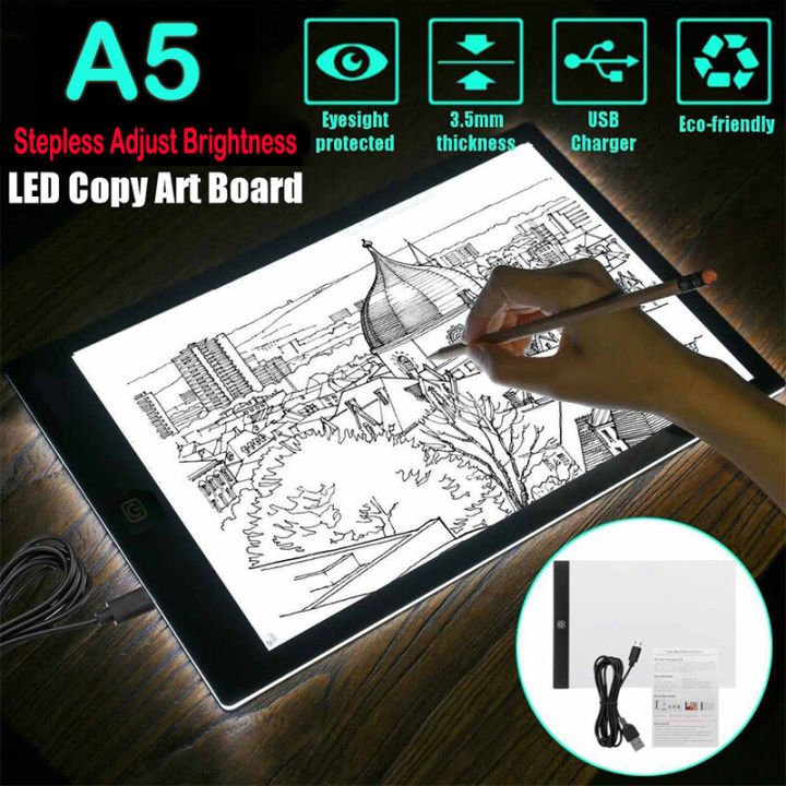 Portable A5 LED Light Box Ultra-Thin Tracer USB Power Adjustable LED Light Tablet Board Pad For Tattoo Drawing Streaming Sketching, Animation Stenciling 5D DIY Diamond Painting