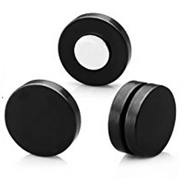 Pair of 2 - Black Magnetic Round Earring For Boys - Black