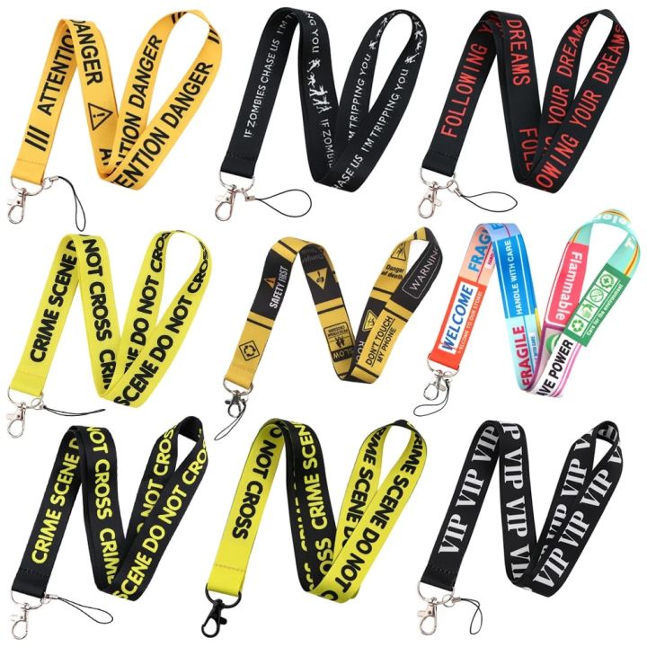 YQ1221 Warning Sign Keychain Lanyard VIP Phone Rope Crime Scene Neck Straps For Keys USB Pendants Cord Hang Rope Lariat Jewelry