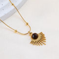 Wholesale Trendy Tiger Eye Stone Pendant Necklace Gold Plated Stainless Steel Brown Flower Necklace For Women Daily. 