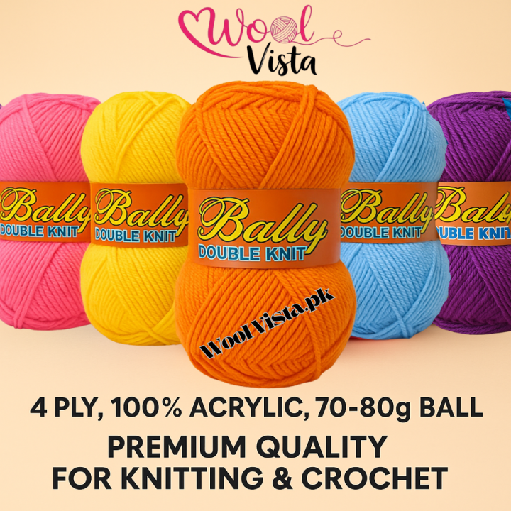 Wool Vista | Bally/Bentley Double Knit Wool Yarn – 3-4 Ply, 100% Acrylic, 70-80g Ball | Premium Quality for Knitting & Crochet | Bally/Bentley Yarn