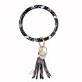 Women Faux Leather O Key Chain Circle Tassel Wristlet Keychain Key Ring Bangle. 