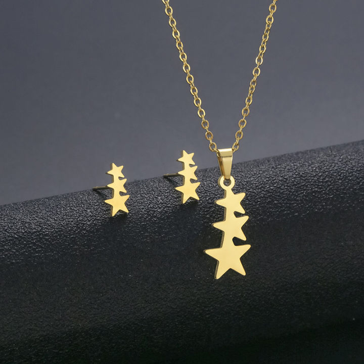 Fashion%20Jewelry%20Gold%20Plated%20Stainless%20Steel%20Necklace%20And%20Earrings%20Jewelry%20Set%20For%20Women%20-%20Image%205