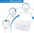 Fast Forward Stackable Tea Bag Organizer with Clear Lid - Ideal for Countertops, Kitchen Cabinets, and Pantry - Versatile Tea Bag Holder for Sweeteners and More (Clear). 