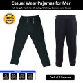 Pack Of 2 Men Pajamas for Jogging Gym and Sports Wear Fully Elasticated Waist Band and 2 Pockets in XL to 4XL Sizes Jogging Trousers with Full Length and Side Panel in Black. 