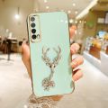 FELMYST Mascot Case For Huawei Y7a 3D Luxury Reindeer Gold Plated  Mobile Phone Casing Square Pendant Inlaid Brick Girl Boy Gift Soft Shockproof Cover Cases. 