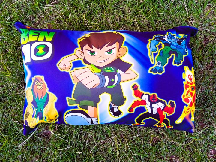 Ben 10 Blue Stylish Baby Pillow Cartoon Printed Filled Cushion (12x20 Inches)