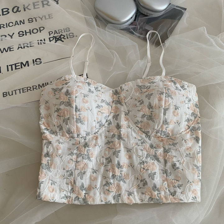 Style%20Temperament%20Sexy%20Sweet%20Floral%20Camisole%20Women's%202023%20Summer%20Slim%20Fit%20Slimming%20Short%20Top%20Fashion%20-%20Image%202