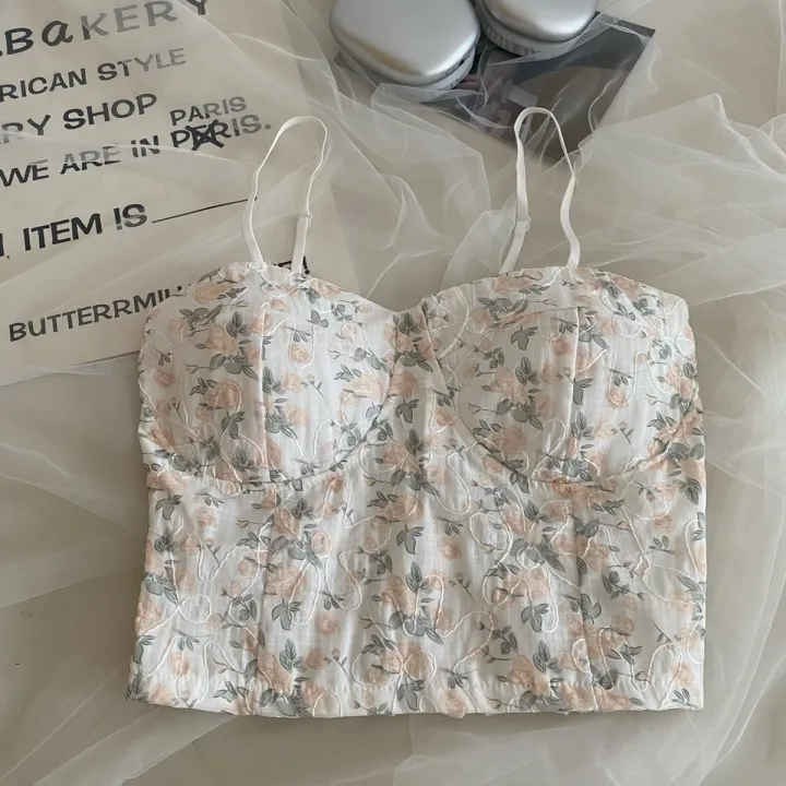 Style%20Temperament%20Sexy%20Sweet%20Floral%20Camisole%20Women's%202023%20Summer%20Slim%20Fit%20Slimming%20Short%20Top%20Fashion%20-%20Image%202