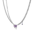 Korean version fashion purple black gemstone pendant necklace female ins niche design personality light luxury style collarbone chain. 