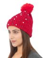 AMOLDO Wool Beanies Women Poms Fashion Pearl Knitted Hat Girls Female Beanie Cap Stylish Moti Cap. 