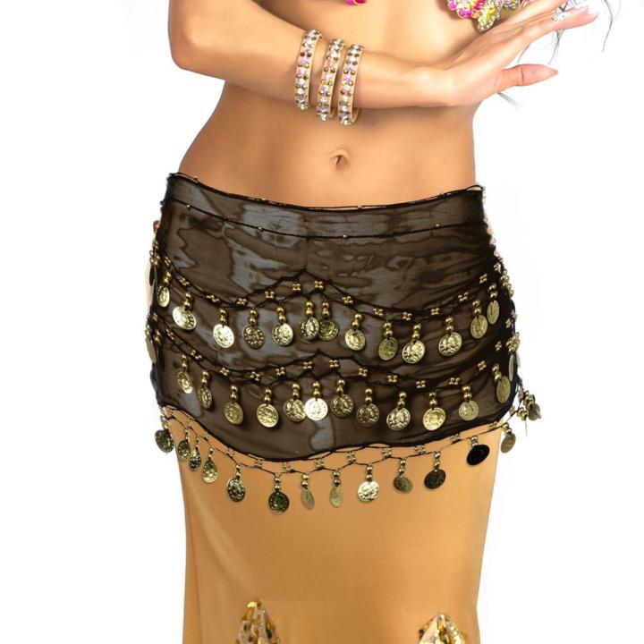 Shinning 3Rows Gold Coin Belly Dance Costume Hip Scarves Skirt Belt Dancing Wrap