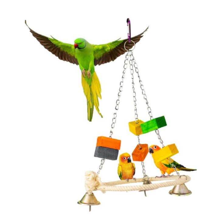 Bird Toys,Hanging Ring Parrot Toy Bird Toy Cotton Rope Stand Climbing Ladder Ring Soft Bed Parrot Cotton Rope, Bird Parrot Hanging Toy, Natural Wooden Perches Stand, Cotton Rope Hanging Toy, Best for Large and Medium Parrots and Birds
