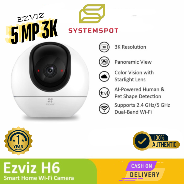 EZVIZ H6 3K 5MP Camera - 360 Smart Home Wi-Fi Camera - Color Vision with Starlight Lens - Two Way Calling - Indoor Camera -AI-Powered Human - Shape Detection With Brand Warranty