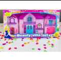 |Doll House| Happy Family Villa Set For Girls |Big Doll House Set for Girls| Pink Color Dollhouse Furniture  Set - 85 x 40 x 60 cm|. 