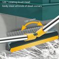 3 in 1 Floor Scrub Brush with Squeegee, Floor Brush Scrubber with Long Handle, Bathroom Kitchen Crevice Cleaning Brush with Squeegee, 120° Triangular Rotating Brush Head for Cleaning Wall Deck Tile. 