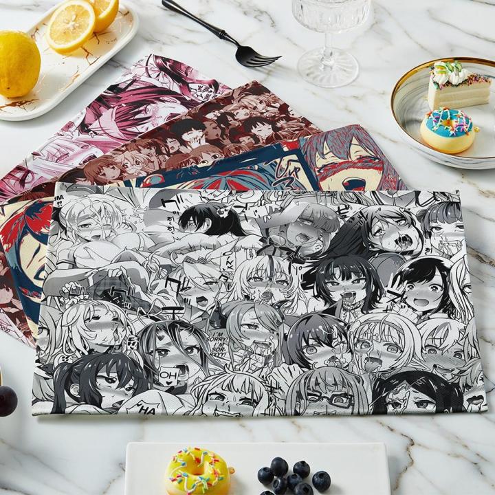 Anime Cartoon Fun Placemat Canvas Washable Heat Resistant Tablecloth For Dining Table Home Decor Mats Cup Coaster Pad