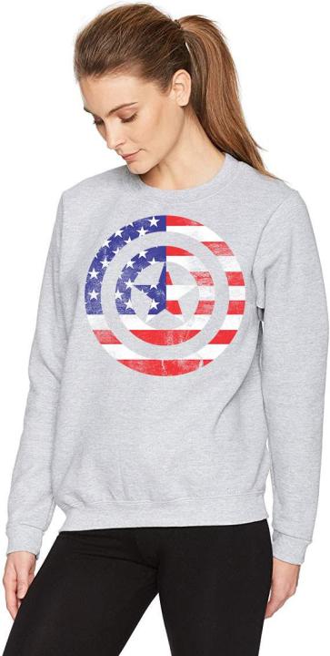 CAPTAIN AMERICA Grey Fleece Winter High Quality Sweatshirt For Women