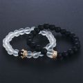 Women Men 2pcs King Queen Crown Couple Bracelets His And Her Friendship 8mm Beads Bracelet. 