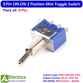 5Pcs Blue Mini Toggle Switch 3-Pin ON-ON 2 Position SPDT 6A 125V for DIY & Electronics by Electrica. 