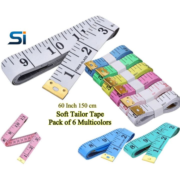 Big Size Tailor Measuring Tape (60 Inch /150 cm) – Pack of 6 pieces Multicolor – Double Sided Tailor Cloth Ruler Inch Tape