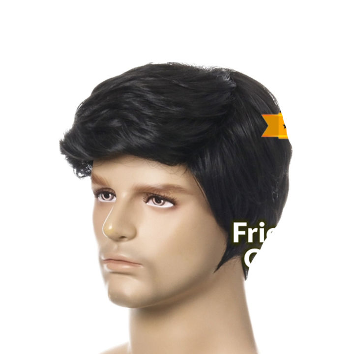 Wig Male Hair Full Head Full Real Hair Replacement Fashion Wig Short Black Male Straight Synthetic Wig for Men Hair Fleeciness Realistic Natural Black Toupee Wigs