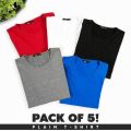 Pack of 5 plain half sleeves T shirts for men. 