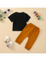 Baby Boys Summer Clothes Letter Print Short Sleeve T-shirt Tops with Stretch Casual Drawstring Pants Set. 