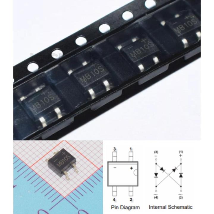 10pcs MB10S 0.5A 1000V Bridge rectifier SOP4 SMD