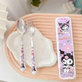 2/3PCs kawaii Sanrio My Melody Cinnamoroll Kuromi cutlery set cartoon chopsticks spoon Fork set portable tableware storage box. 