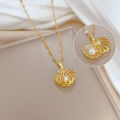 Retro Light Luxury Shell Pearl Pendant Necklace For Women Girls Fashion Unique Clavicle Chain Wedding Jewelry Accessories Gifts Qoddess. 