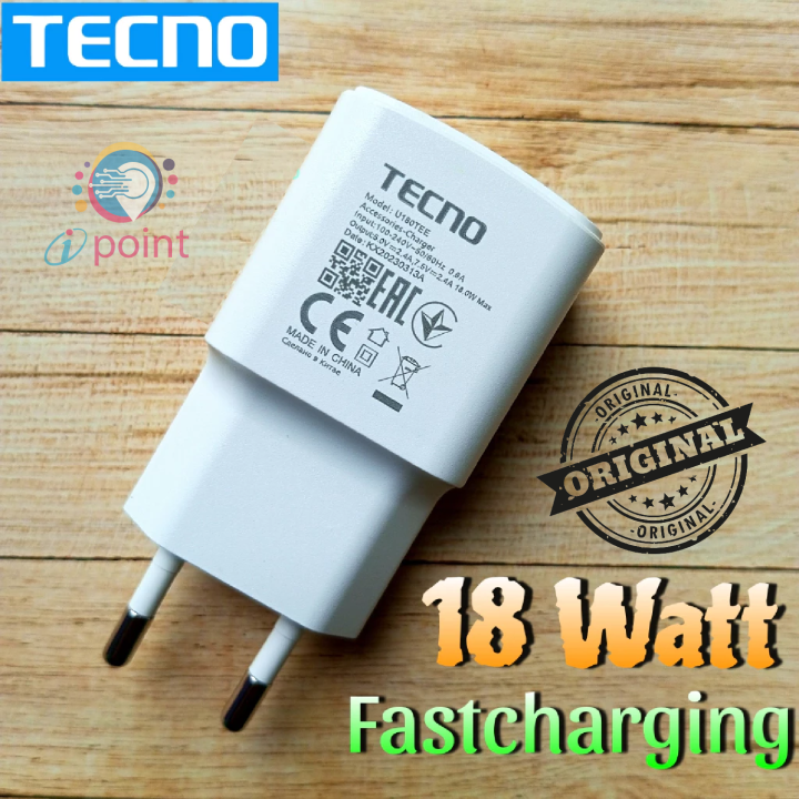 Tecno 18Watt 100% Original Charger | TECNO 18 Watt Genuine Charger | Tecno Charger Original 18w Fast Charger Box Pulled | Techno 18w Fast Charging Adapter with Type-C Data Cable And Micro Data Cable For Tecno - Android Phones