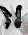 Women Fashion 3 Inches Block Heels Sandals Luxurious Fairy Style Glamour  Embellished Chunky Faux Suede Comfortable and Stylish for Any Occasion for Summer Black. 