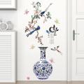 "3D Chinese Large Vase Blue Flower Wall Stickers with Romantic Floral Design – Modern Home Decor Wall Art Poster for Bedroom, Living Room, Wedding Decorations, and DIY Creative Wall Decals for Elegant Interiors". 