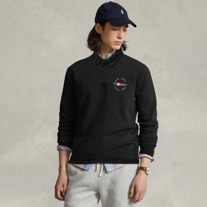 ELO - TMH Men's New York Embroidered Long Sleeve Fleece Polo Sweat Shirt For Men