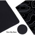 black Topographic Mousepad Extended Game Mousepad Large Gaming Mousepad Stitched Edge Deskpad. 