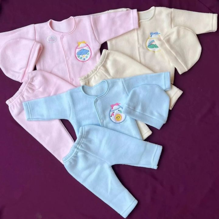 Newborn Baby Winter Dress | Soft Fleece Warm Suit for Boys & Girls | 3PCS  Cozy Baby Outfit (Shirt, Pajama & Cap) | Premium Quality Clothes | Daraz.pk
