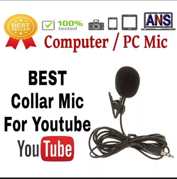 professional Mic lavalier audio Collar  Microphones For Mobile, Cameras Computers online classes and much more with 3.5mm pin black color